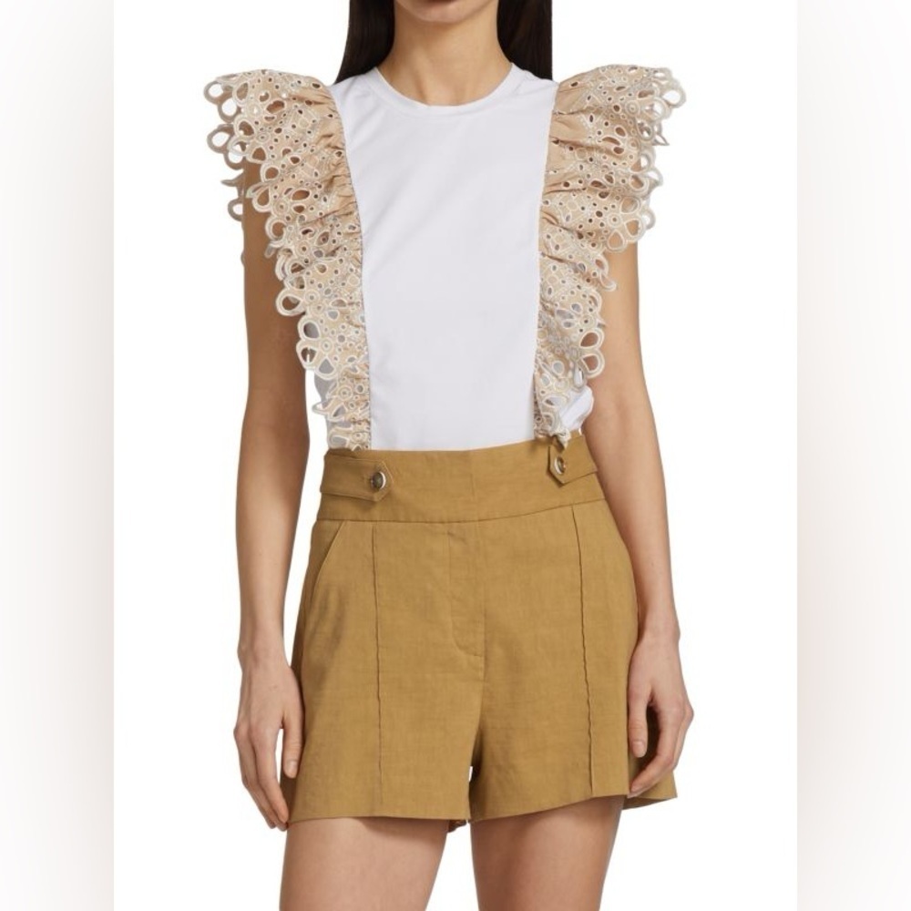 NWT VERONICA BEARD Jadi Ruffled Cotton Tee - Picture 2 of 8